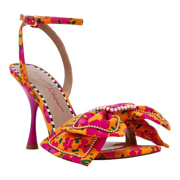 Betsey Johnson Women's Denly Bow Two Piece Stiletto Sandals Orange Floral Size 7 - Picture 1 of 4